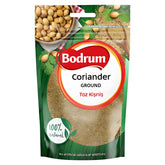 Bodrum - Coriander Powder - 100g is an essential aromatic spice. The pack shows coriander seeds and states "100% natural" with "No artificial colours or additives.